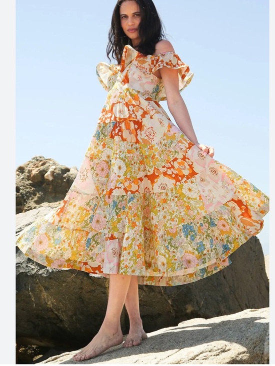 Beulah Dresses & Skirts - Beulah Style Melody Floral Print Tiered Ruffle Pleated Midi Dress Small $231